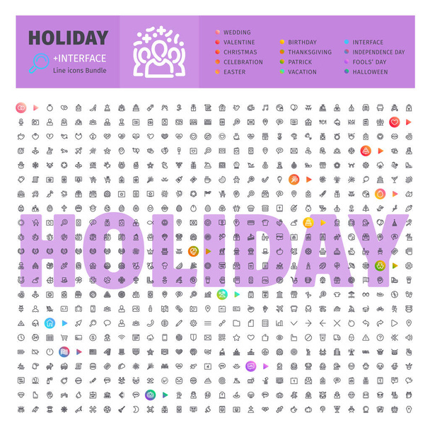 Holyday Thematic Collection of Line Icons - Vector, Image