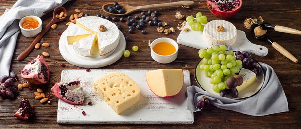 Various types of cheese with grapes - Fotografie, Obrázek