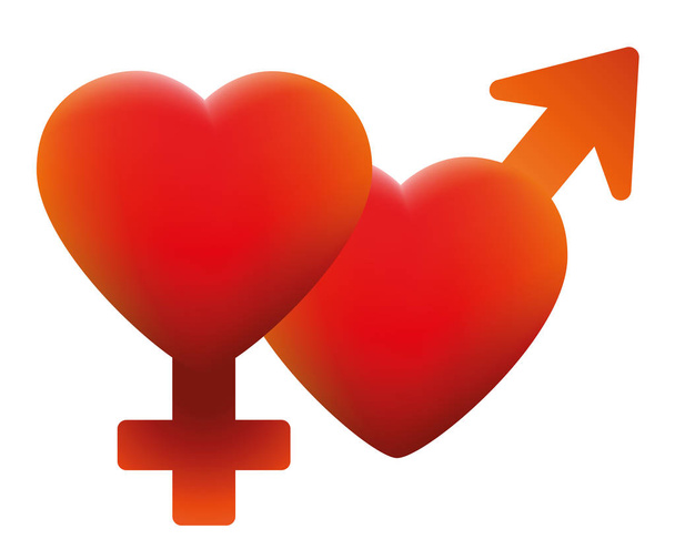 heiße Liebe Symbol zwei Herzen männlich weiblich - Vektor, Bild