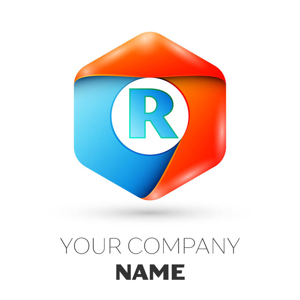 Γράμμα R διάνυσμα λογότυπο σύμβολο για το πολύχρωμο εξαγωνικό σε άσπρο φόντο. Διάνυσμα πρότυπο για το σχεδιασμό σας - Διάνυσμα, εικόνα