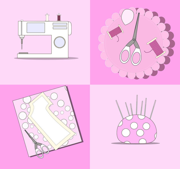 sewing machine,tools and materials sewing and needlework. - Vector, imagen