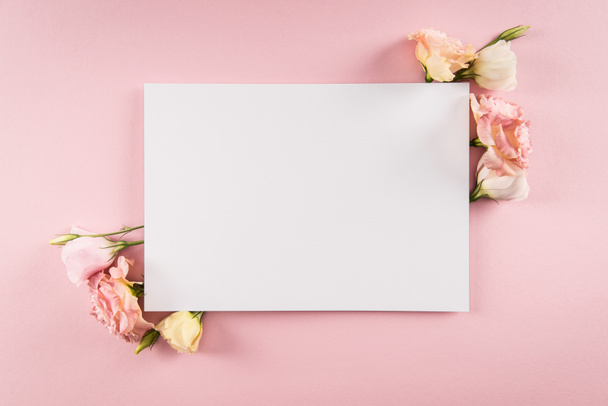 Hermosas flores y tarjeta en blanco
 - Foto, Imagen