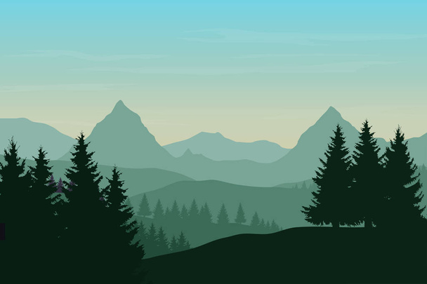 Ilustración plana vectorial de un paisaje de montaña panorámico
 - Vector, imagen