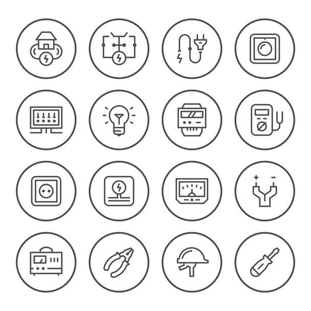 Set round line icons of electricity - Vector, Image
