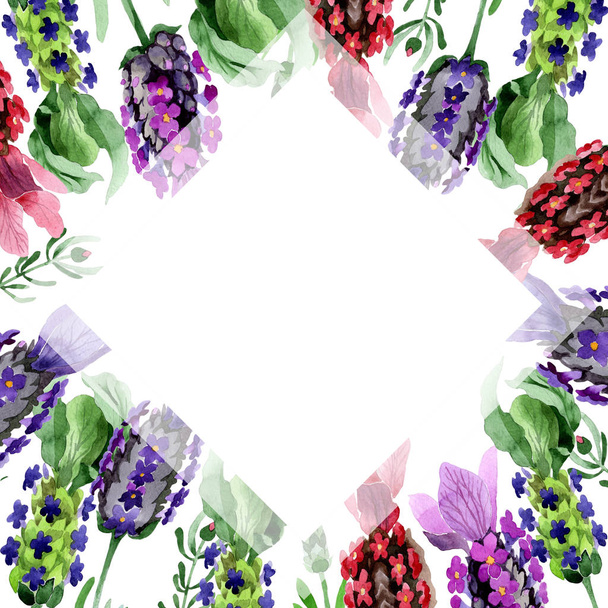 Wildflower lavender flower frame in a watercolor style. - Fotoğraf, Görsel