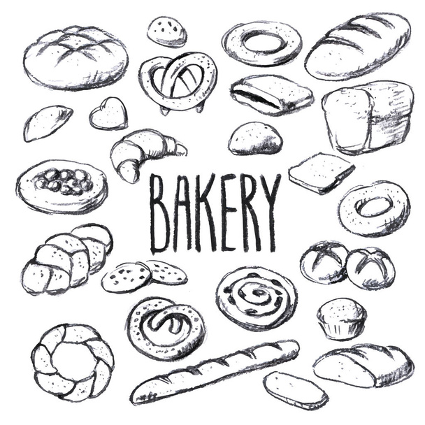 kenyerek és sütemények kézzel rajzolt gyűjtemény  - Vektor, kép