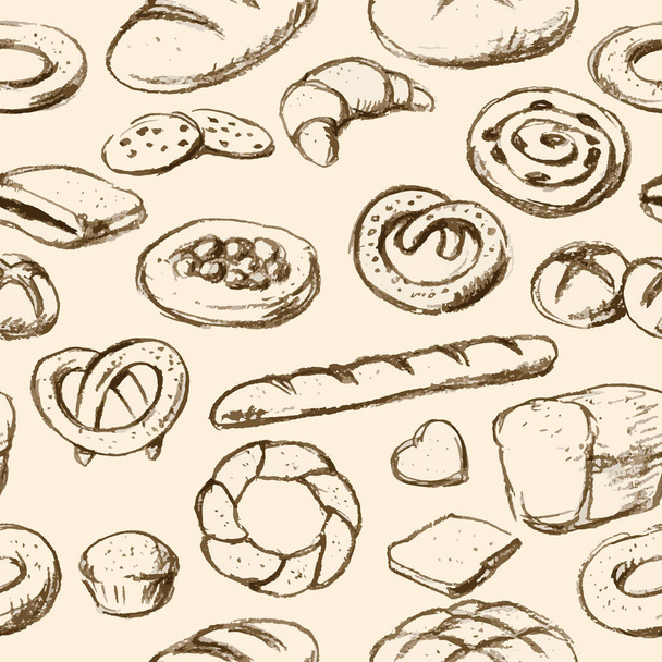 breads and pastries hand drawn tilable texture - Vector, Image