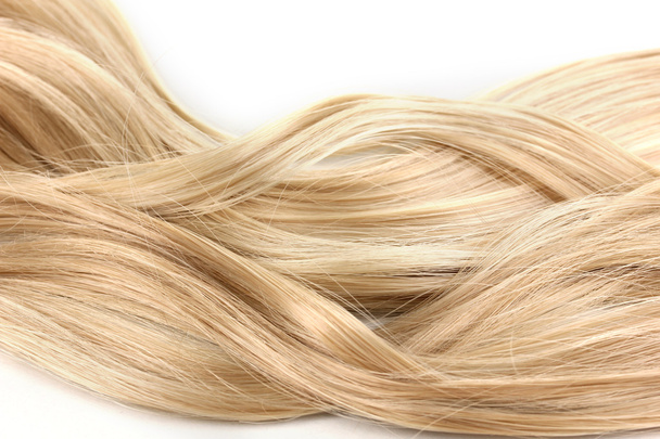 Curly blond hair close-up isolated on white - Φωτογραφία, εικόνα