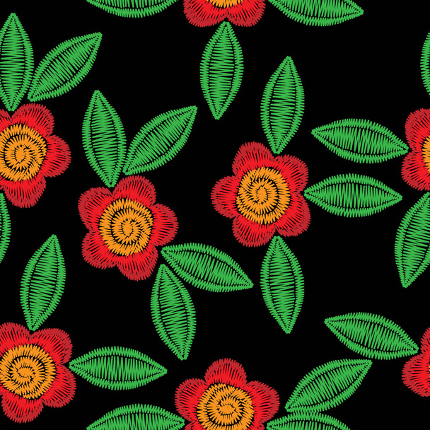 Patrón sin costuras con puntadas de bordado flor de imitación
 - Vector, Imagen