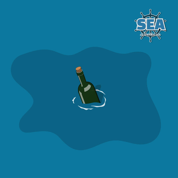Láhev v izometrickém stylu ve vodě. Pirátská hra. 3D obrázek moře zprávy o pomoc - Vektor, obrázek