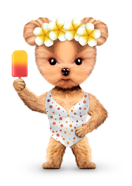 Funny animal in bikini holding ice cream - Photo, Image
