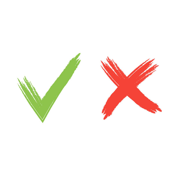 Dibujado a mano rojo y verde grunge marca de verificación vector ilustración
 - Vector, imagen