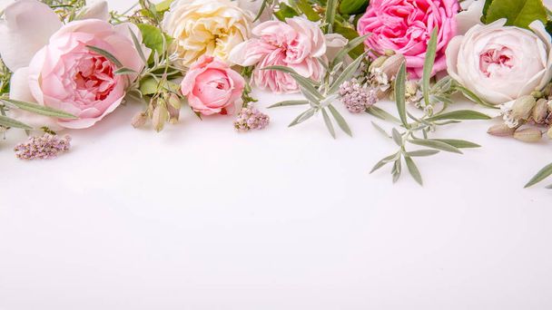 Beautiful English rose flower bouquet on white background - Fotó, kép