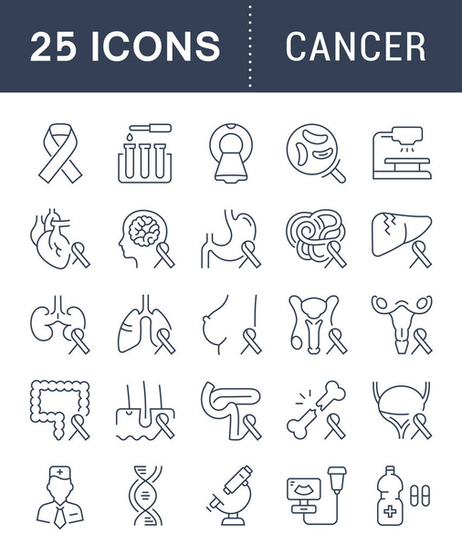 Ensemble vectoriel ligne plate icônes cancer
 - Vecteur, image
