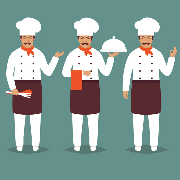  Cartoon Chefkoch Charakter. weiße Restaurant-Uniform - Vektor, Bild