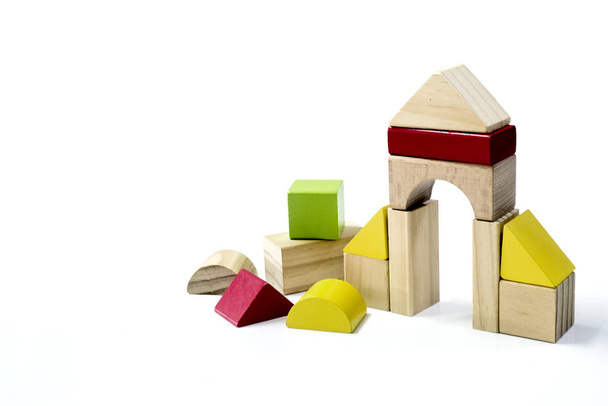 building wood bricks children's toys wooden cubes isolate on a w - Photo, Image