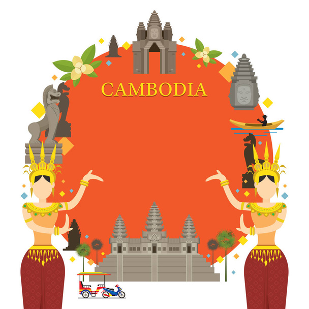 Καμπότζη ορόσημα, παραδοσιακών χορών, καρέ - Διάνυσμα, εικόνα