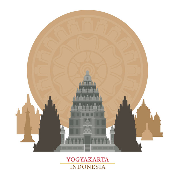 Prambanan, Yogyakarta, Indonesia with Decoration Background - Vector, Image