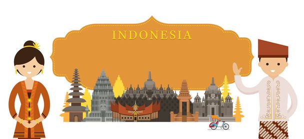 Indonesia Lugares de interés y personas en Ropa Tradicional
 - Vector, Imagen