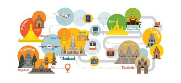 Güneydoğu Asya seyahat Infographic - Vektör, Görsel