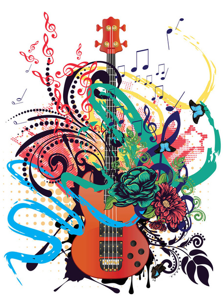 Grunge Guitar Illustration - Vector, afbeelding