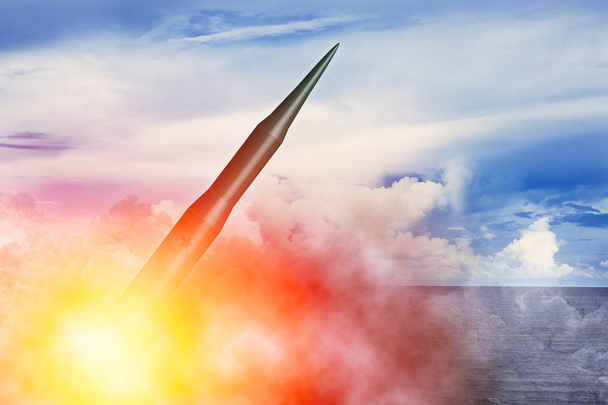 Intercontinental Ballistic Missile (ICBM) rocket lunch for nuclear bomb test illustration concept. - Photo, Image