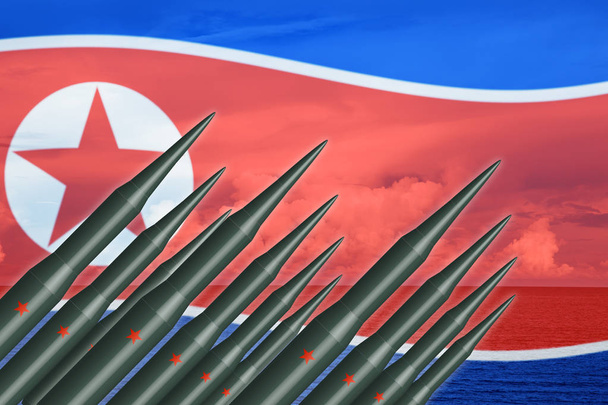 Észak-koreai ebéd Interkontinentális ballisztikus rakéta rakéták nukleáris bomba teszt ábra koncepció. - Fotó, kép
