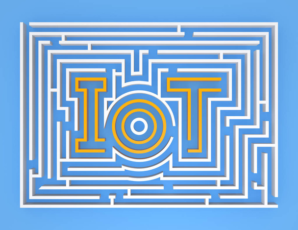 iot Labyrinth-Grafik auf blauem Hintergrund - Foto, Bild