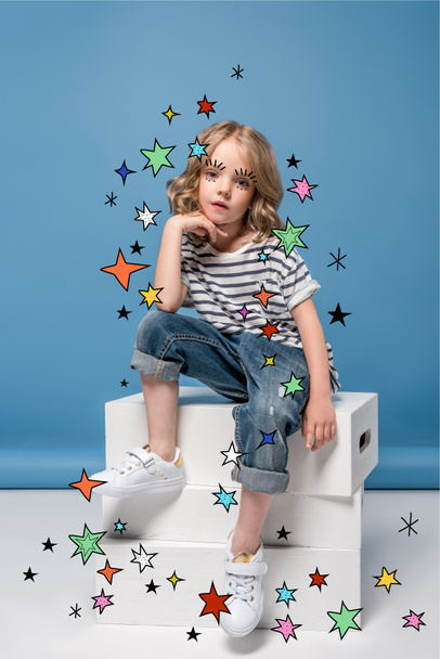 Little girl with drawn stars - Photo, Image