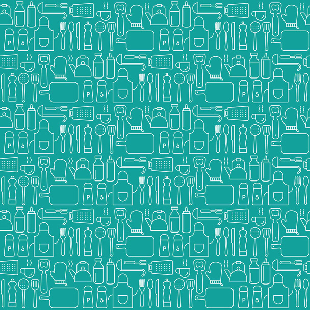 Seamless background pattern of Cooking Kitchen utensil icons - Вектор,изображение