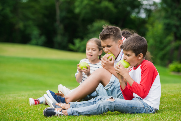 Kinder essen Äpfel im Park - Foto, Bild