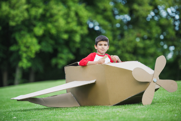 Boy playing with plane in park - Photo, Image