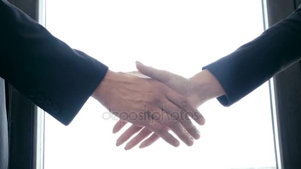 Slow motion of hand shaking between a businessman and businesswoman - Footage, Video