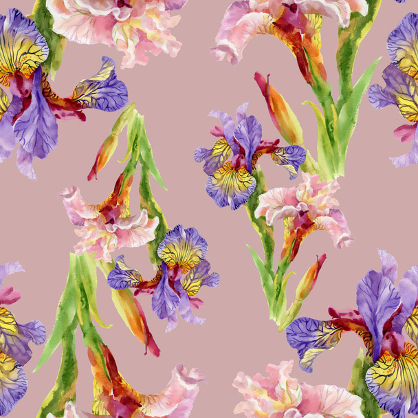 iris flowers watercolor seamless pattern - Zdjęcie, obraz