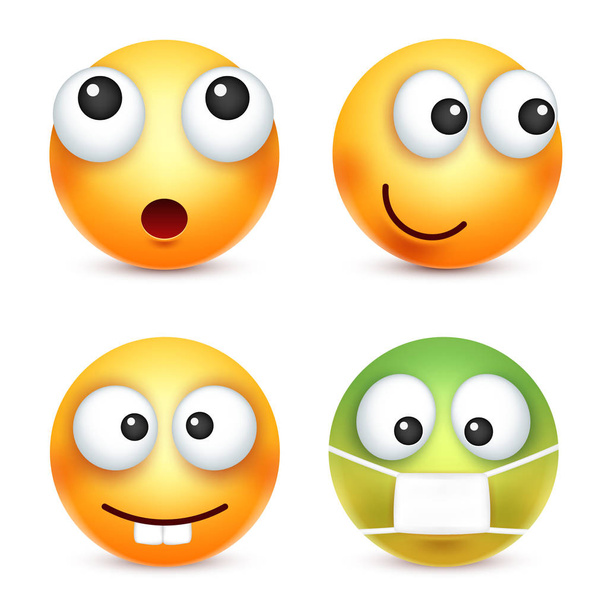 Smiley,emoticon set. Yellow face with emotions. Facial expression. 3d realistic emoji. Sad,happy,angry faces.Funny cartoon character.Mood. Web icon. Vector illustration. - Vector, afbeelding