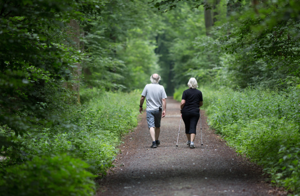 Muž a žena kráčející v lese - Fotografie, Obrázek