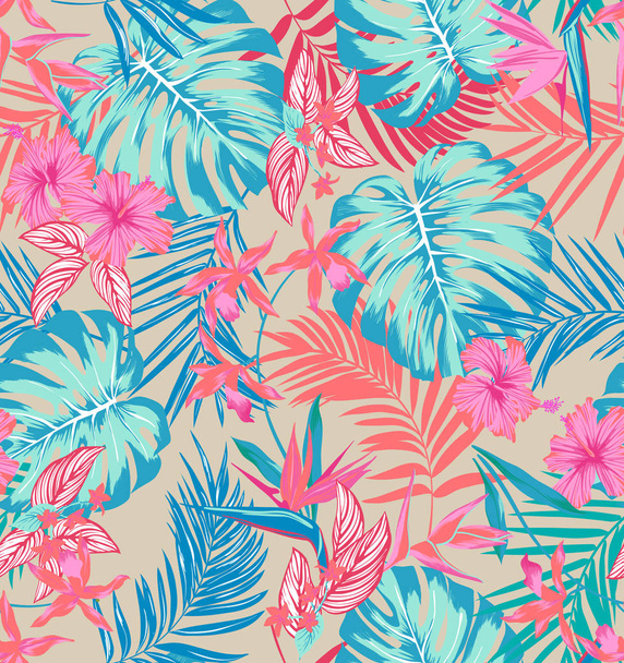 vector seamless vivid tropical pattern with flowers - Vektor, obrázek