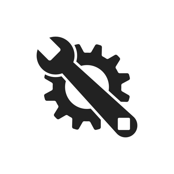 Herramientas de servicio icono de vector plano. Cogwheel con el logotipo del símbolo de la llave inglesa
 - Vector, imagen