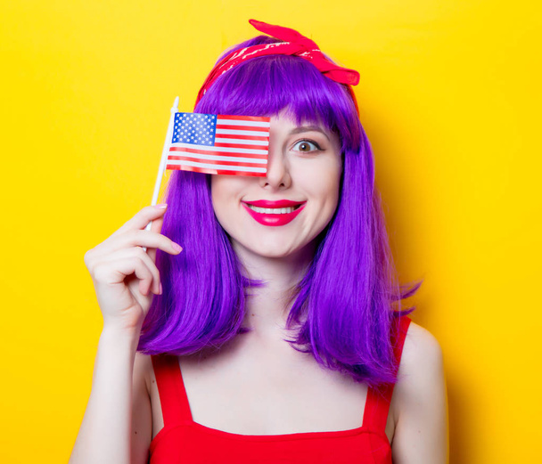young woman holding USA flag  - Photo, Image