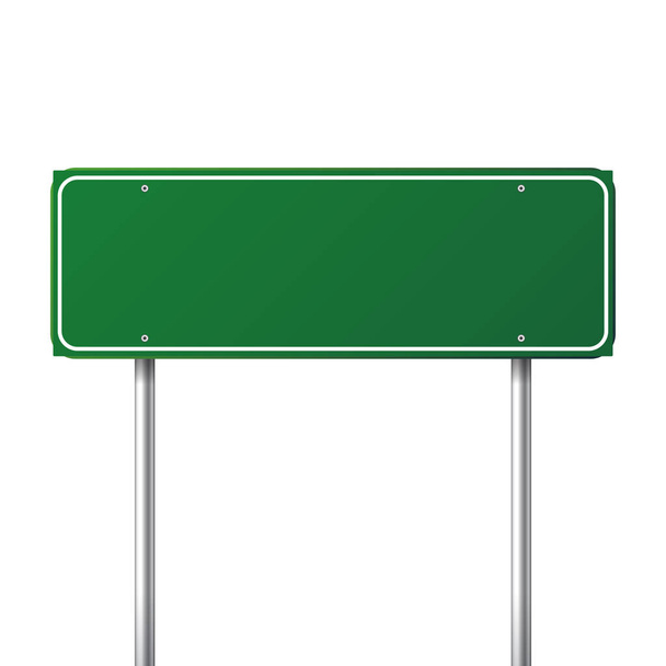 Дорожный зеленый дорожный знак. Пустая доска с местом для текста. Макап. Изолированный информационный знак. Направление. Векторная иллюстрация
. - Вектор,изображение
