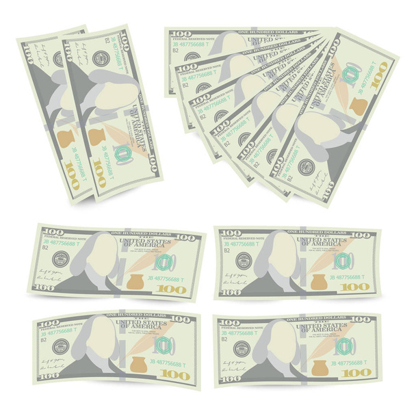 100 ドル紙幣のスタックのベクトル。100 アメリカ紙幣は分離の図です。現実的なお金のスタックの概念。シンボル 100 ドルを現金します。 - ベクター画像