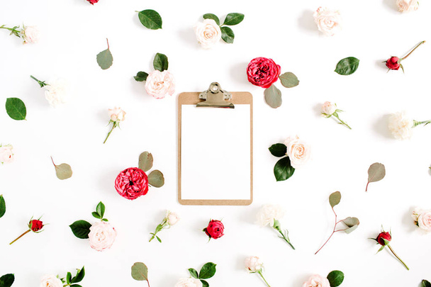 floral frame with blank clipboard - 写真・画像