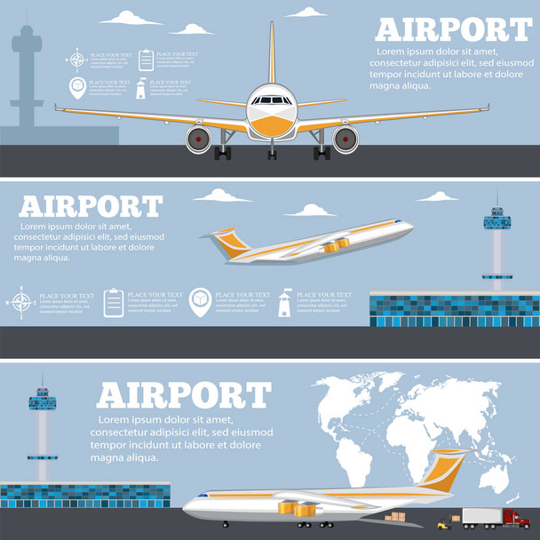 Flughafen Poster Set mit Flugzeug - Vektor, Bild