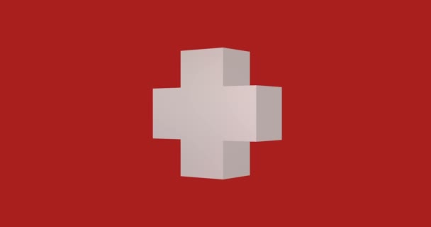 animation - 3d rotation loopable weißes Kreuz isoliert auf rotem Hintergrund. Filmmaterial mit Alpha-Matte. - Filmmaterial, Video