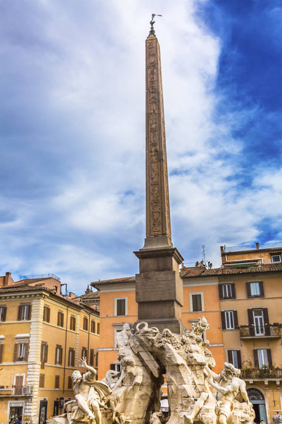 Piazza Navona Bernini Fountain Obelisk Rome Italy  - Фото, изображение