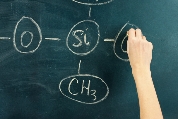 Chemical structure formula written on blackboard with chalk. - Photo, Image