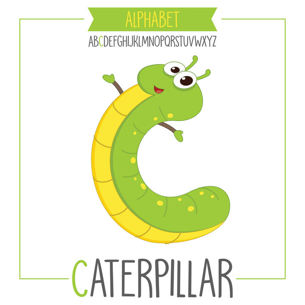 Illustrated Alphabet Letter C And Caterpillar - Vector, Image
