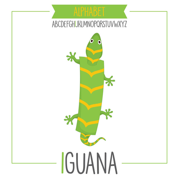 Illustrated Alphabet Letter I And Iguana - Vector, Image