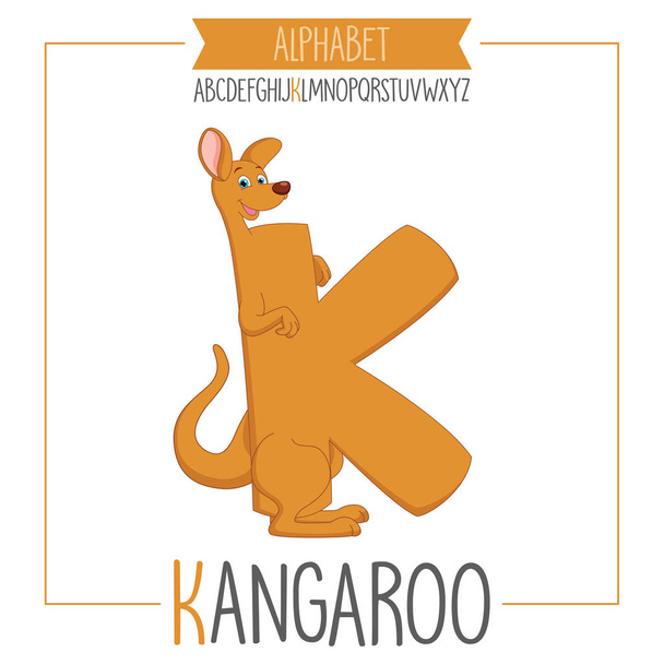 Illustrated Alphabet Letter K And Kangaroo - Vector, Image