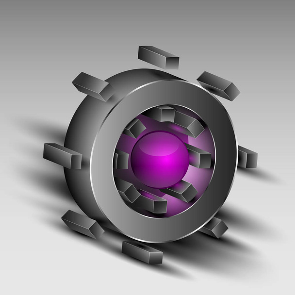 Gray cog with purple core - Vector, Image